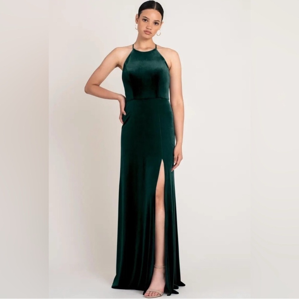 Jenny Yoo Collection WEDDING Gown Dress Women Sz 10 Emerald Halter Velvet
